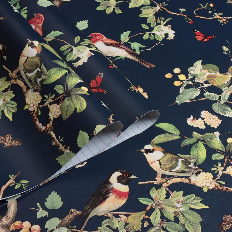 Nukofal Dark Bird Peel and Stick Wallpaper Vintage Floral Contact Paper 16.9inch x 118.1inch Dark Floral Wallpaper Peel and Stick Boho Self Adhesive Removable Wall Paper for Cabinets Bathroom Decor - Image 5