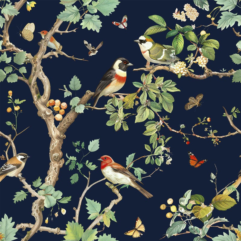 Nukofal Dark Bird Peel and Stick Wallpaper Vintage Floral Contact Paper 16.9inch x 118.1inch Dark Floral Wallpaper Peel and Stick Boho Self Adhesive Removable Wall Paper for Cabinets Bathroom Decor - Image 1