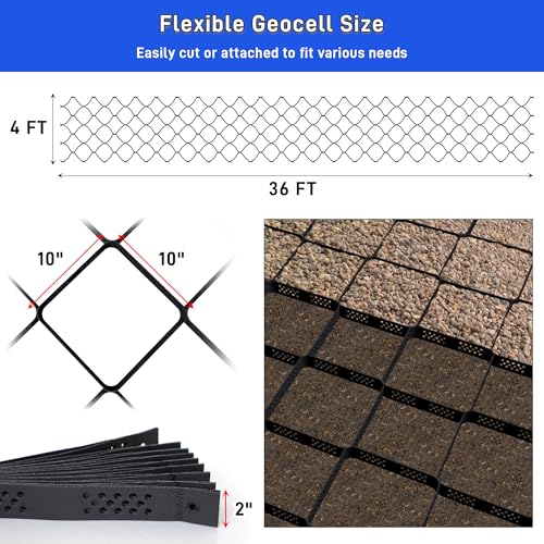 Kerty 2 Depth Ground Grid for Gravel 36x4 FT Geo Gravel Grid Driveway 1885 lbs per Sq Ft Load with Connection Buckles Geo Cell Permeable Stabilization System for Driveways Walkway Slope Pathway Garden - Image 3