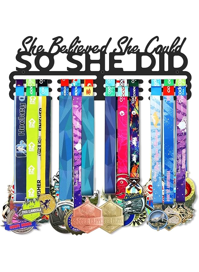 PROMASS Medal Holder Display Hanger Rack Storage Steel Wall Mounted Fame Black Metal Sports Marathon Running Soccer Gymnastics Large-Capacity Over 60 Medals Sturdy Wall Decor Motivational Slogan Race Medals - Image 1