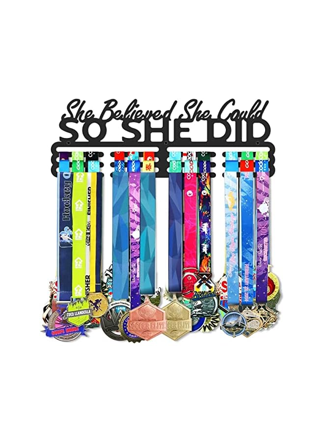 PROMASS Medal Holder Display Hanger Rack Storage Steel Wall Mounted Fame Black Metal Sports Marathon Running Soccer Gymnastics Large-Capacity Over 60 Medals Sturdy Wall Decor Motivational Slogan Race Medals - Image 2