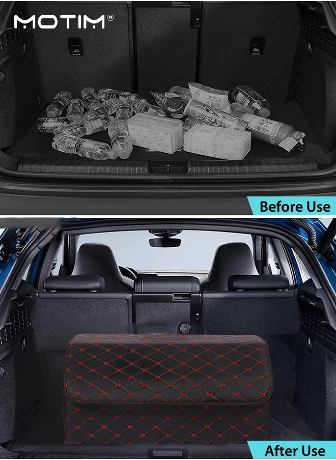Motim - Car Trunk Organizer and Storage, 55x30x30CM, Collapsible Leather SUV Car Cargo storage Container Box, Multi Compartment Boot Case, Waterproof Auto Grocery Large Storage Box - Image 1