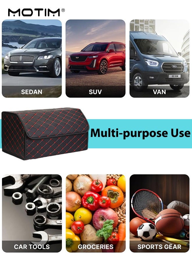 Motim - Car Trunk Organizer and Storage, 55x30x30CM, Collapsible Leather SUV Car Cargo storage Container Box, Multi Compartment Boot Case, Waterproof Auto Grocery Large Storage Box - Image 1