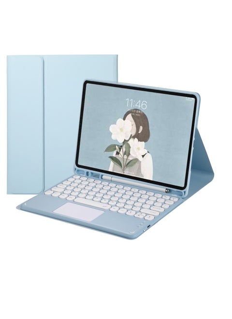 Bluetooth Touch Keyboard Case For Galaxy Tab S9u A8 X200 P610 Leather Protective Cover Digital Computer Tablet Cover-Color:Sky Cloud Blue + Color Bottom Round Hat Touch-Product Type:Samsung Tab S10+/s9+/s9fe+ 12.4 X810/816b/818u