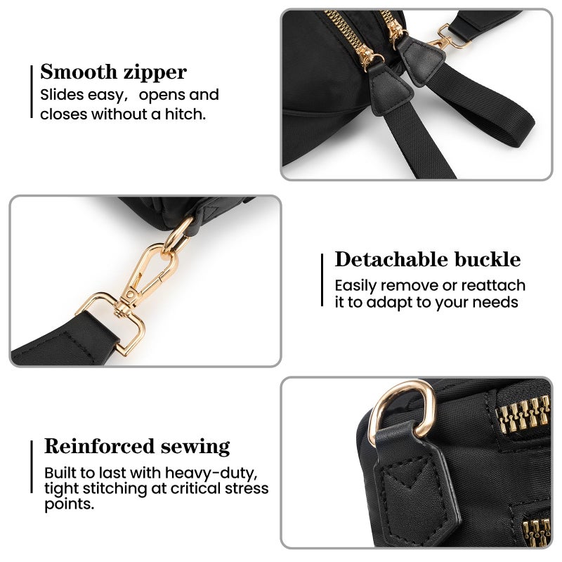 kuifang Nylon Crossbody Bags Bum Bag for Women Large Sling Bag Purse with Adjustable Strapï¼ˆBlackï¼‰ - Image 5