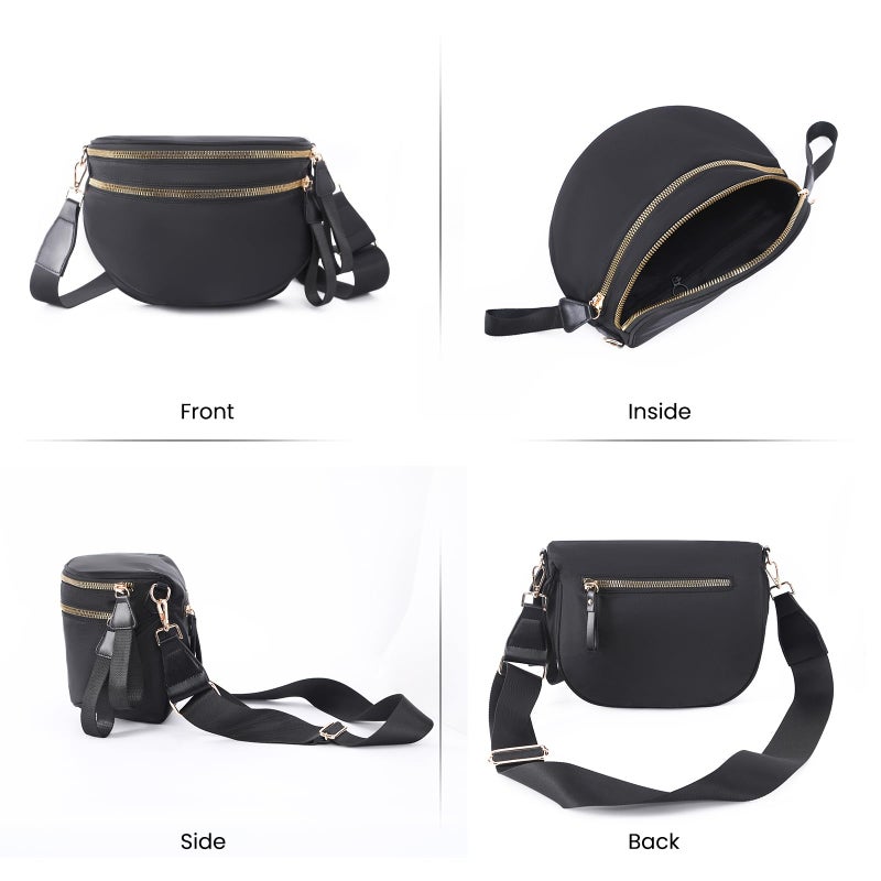 kuifang Nylon Crossbody Bags Bum Bag for Women Large Sling Bag Purse with Adjustable Strapï¼ˆBlackï¼‰ - Image 4