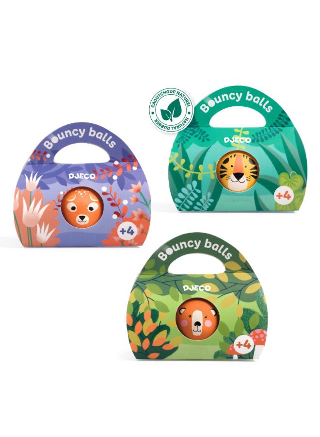 Djeco Assorted Bouncing Balls Wild, 12 Natural Rubber Balls with Wild Animal Illustrations, Classic Toy for Fun Play, Collectible and Perfect for Gifts, Birthdays, and Outdoor or Indoor Fun - Image 1