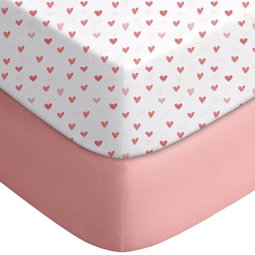 Yoofoss Baby Crib Sheets for Boys Girls, Fitted Crib Sheet 2 Pack for Standard Crib and Toddler Mattress, Super Soft Microfiber Baby Sheet 28x52x8in Pink+Love - Image 1