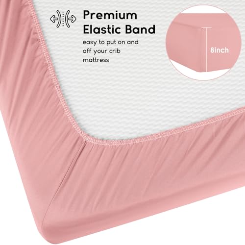 Yoofoss Baby Crib Sheets for Boys Girls, Fitted Crib Sheet 2 Pack for Standard Crib and Toddler Mattress, Super Soft Microfiber Baby Sheet 28x52x8in Pink+Love - Image 3
