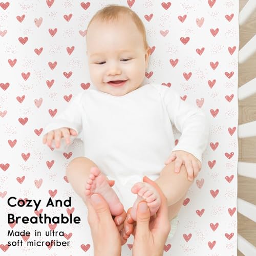 Yoofoss Baby Crib Sheets for Boys Girls, Fitted Crib Sheet 2 Pack for Standard Crib and Toddler Mattress, Super Soft Microfiber Baby Sheet 28x52x8in Pink+Love - Image 4