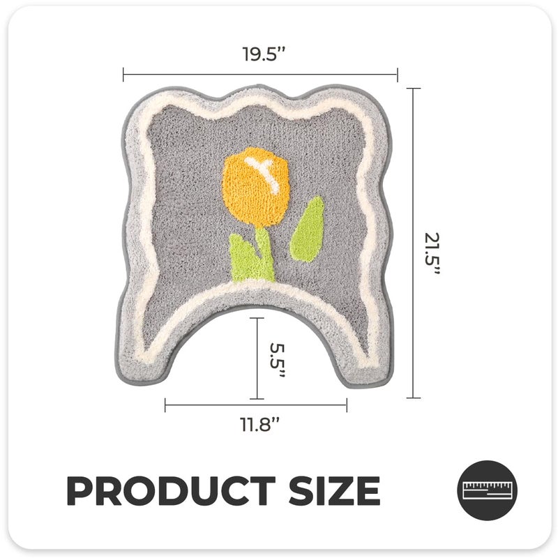 Tyrafry Toilet Bath Rug  U-Shaped Non-Slip Toilet Rug  Flower Rug for Bathroom Floor Soft Plush Microfiber Mat Super Absorbent Washable Bath Shower Mat  20 x 22 Inches  Green - Image 2