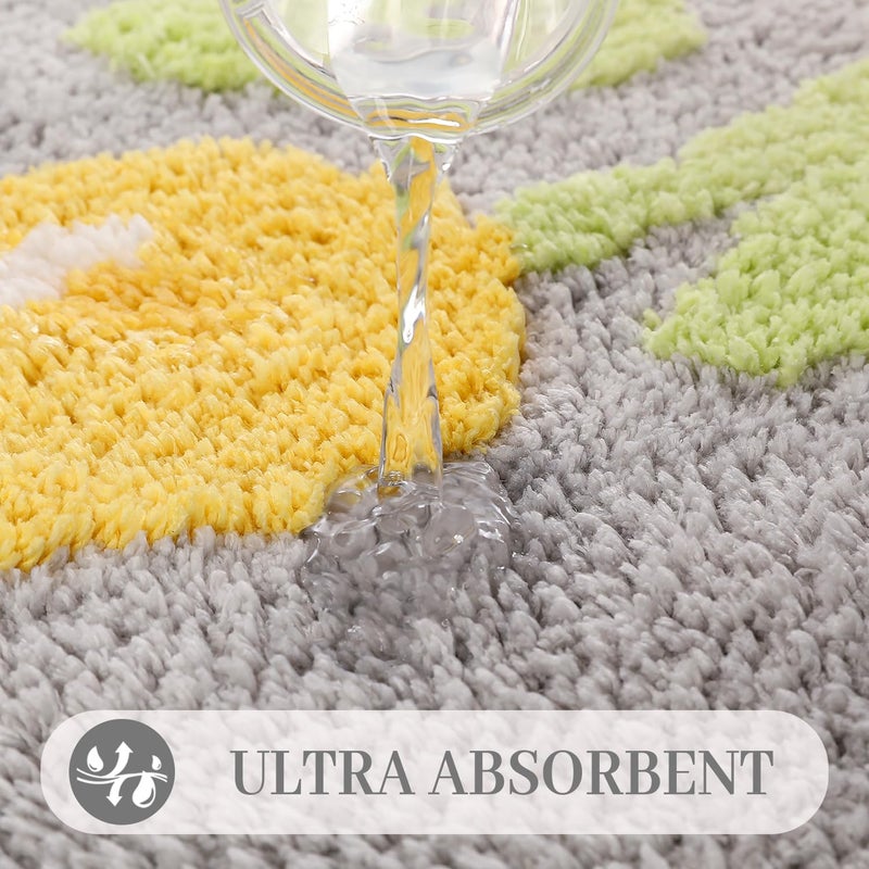 Tyrafry Toilet Bath Rug  U-Shaped Non-Slip Toilet Rug  Flower Rug for Bathroom Floor Soft Plush Microfiber Mat Super Absorbent Washable Bath Shower Mat  20 x 22 Inches  Green - Image 5