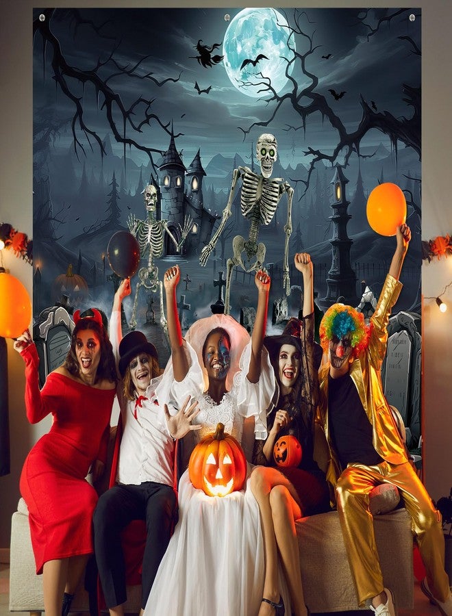 Blosssound 7x8 FT Halloween Garage Door Cover - Spooky Graveyard Scene with Skeletons, Pumpkins & Haunted Buildings - Outdoor Scary Backdrop Decoration for Yard, Porch, Party, Photo Booth - Image 5