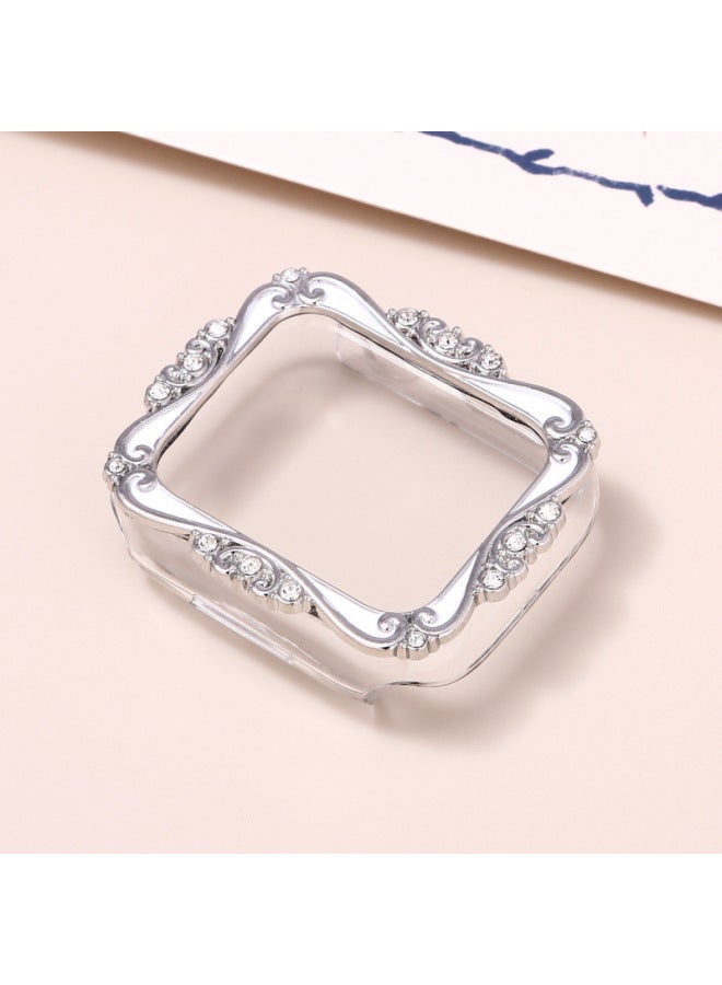 Loquat Oil And Diamond PC Material Case For Apple For Apple Watch Case Iwatch56789SE-Color:Silver Frame (white)-Dimensions:45mm (general 44 45)456789Agent Se  - Image 1