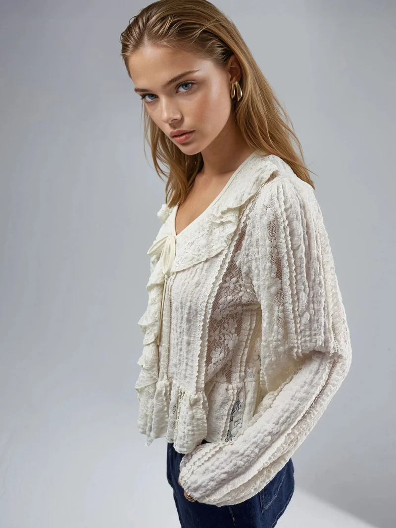 Busem BUSEM Frilly Lace V-Neck Tie Shirt