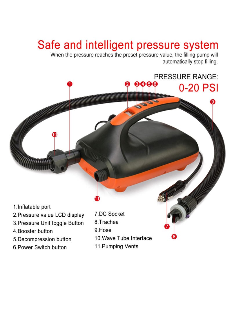 KASTWAVE Electric SUP Air Pump-12V Car Connector Air Inflator, Intelligent Dual Stage & Auto-Off Inflation & Deflation Function, Paddle Board Pump for Boats, Portable Air Compressor for Inflatables Boats - Image 5