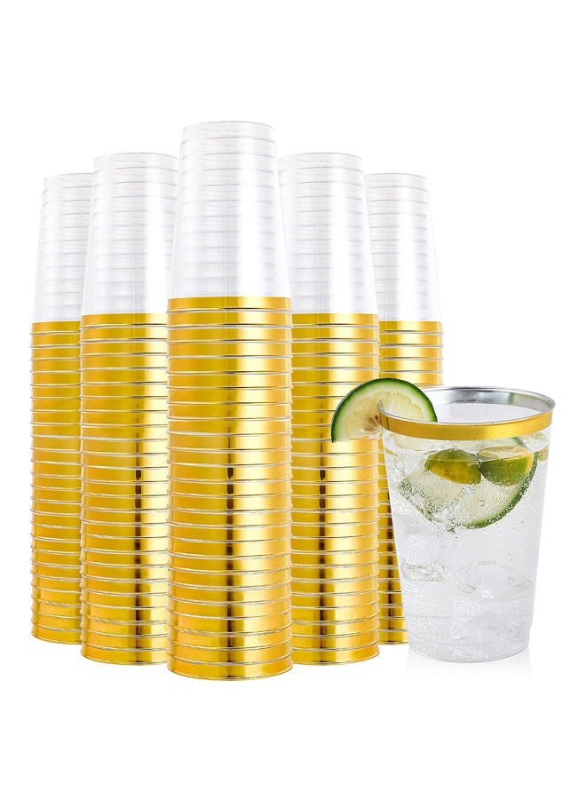 FOCUSLINE 200 Pack 12 oz Gold Rimmed Plastic Cups, Clear Plastic Cups Tumblers, Heavy-duty & Fancy Disposable Hard Cup 12 Ounce with Gold Rim for Wedding Cup Elegant Party Cups - Image 1
