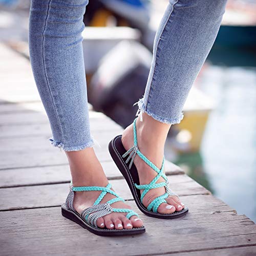 Plaka Palm Leaf Flat Summer Sandals for Women | Perfect for The Beach Walking & Dressy Occasions | Turquoise Zebra | Size 9 - Image 3