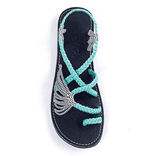 Plaka Palm Leaf Flat Summer Sandals for Women | Perfect for The Beach Walking & Dressy Occasions | Turquoise Zebra | Size 9 - Image 1