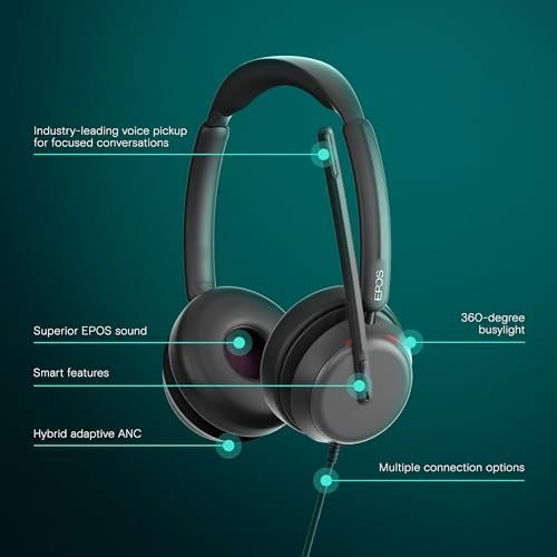 EPOS سماعة رأس سلكية مزدوجة الجانب EPOS Impact 860T مع إلغاء الضوضاء النشط، معتمدة من Microsoft Teams، USB C و USB A، صوت عريض للغاية، مثالية لمكالمات المكتب، Zoom، العمل من المنزل والهجين - Image 2