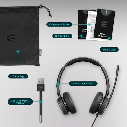 EPOS سماعة رأس سلكية مزدوجة الجانب EPOS Impact 860T مع إلغاء الضوضاء النشط، معتمدة من Microsoft Teams، USB C و USB A، صوت عريض للغاية، مثالية لمكالمات المكتب، Zoom، العمل من المنزل والهجين - Image 5