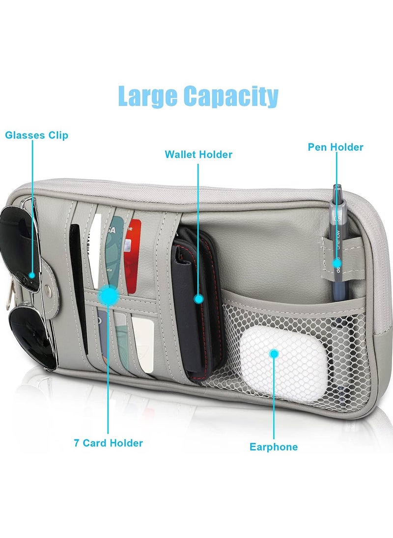 SYOSI Car Sun Visor Organizer Auto Leather Pocket Organizer Storage Pouch Registration Holder with Multi-Pocket Net Zipper for Car Truck SUV Card License Pen Key Document Sunglasses Interior  - Image 3