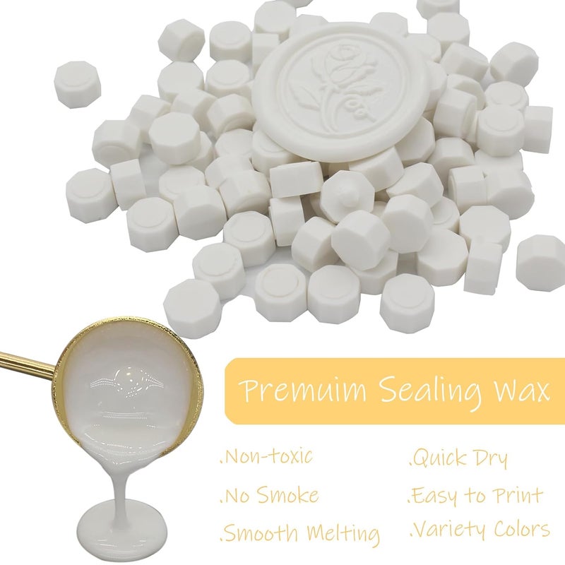 Andotopee 600pcs Ivory White Wax Seal Beads, Premium Sealing Wax Beads for Stamp Seals, Octagon Wax Pellets Refill Pack for Wax Seal Kit, Wedding Invitation Decor, Letter Envelope Seal, DIY Crafts - Image 4