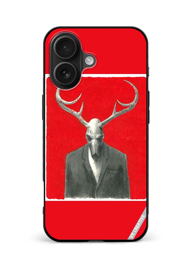 Protective Case Cover For Apple iPhone 16 The Deer Skull In A Costume Red Design Multicolour