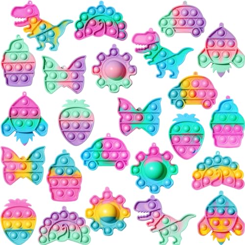 Asoulin 24PCS Dinosaur Pop Fidget Keychain Easter Gifts Party Favors for Kids 48 812 Easter Egg Fillers Goodie Bag Stuffer Classroom Treasure Box Toy Carnival Prizes Pinata Birthday Return Gift for Boy Girl - Image 1
