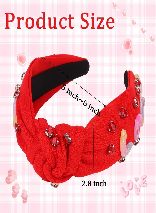 Amariver Valentine’s Day Headband for Women Red Love Headband Jeweled Rhinestone Head Bands Crystal Wide Knotted Hair Band Valentine’s Day Hair Accessories for Women Girls Holiday Gift - Image 2