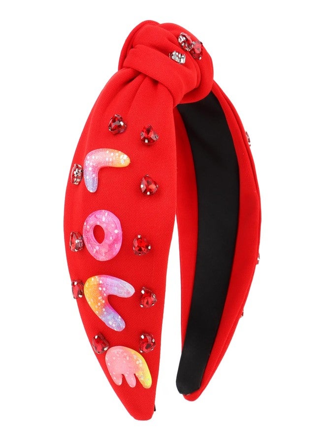 Amariver Valentine’s Day Headband for Women Red Love Headband Jeweled Rhinestone Head Bands Crystal Wide Knotted Hair Band Valentine’s Day Hair Accessories for Women Girls Holiday Gift - Image 1