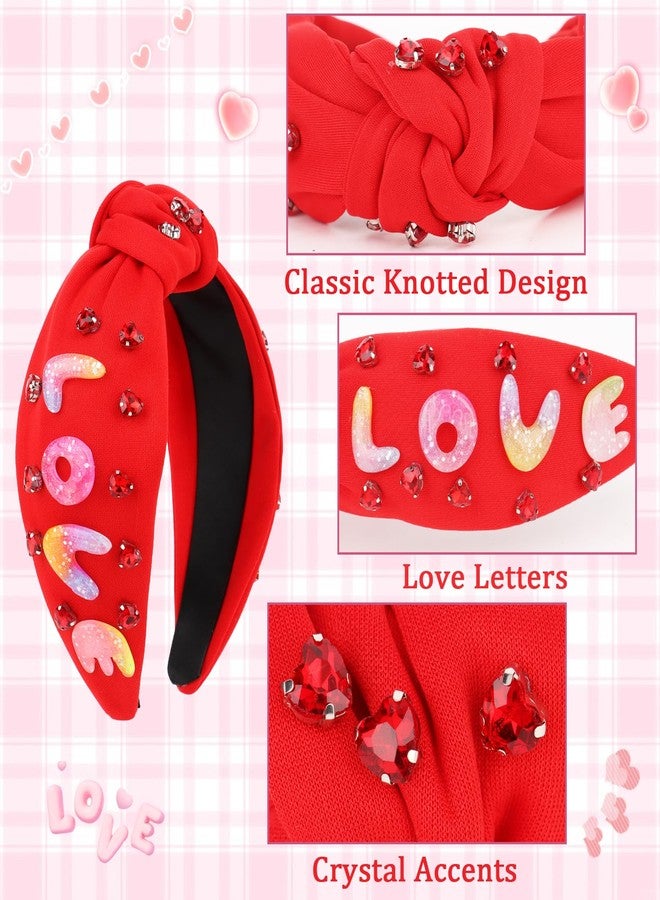 Amariver Valentine’s Day Headband for Women Red Love Headband Jeweled Rhinestone Head Bands Crystal Wide Knotted Hair Band Valentine’s Day Hair Accessories for Women Girls Holiday Gift - Image 3