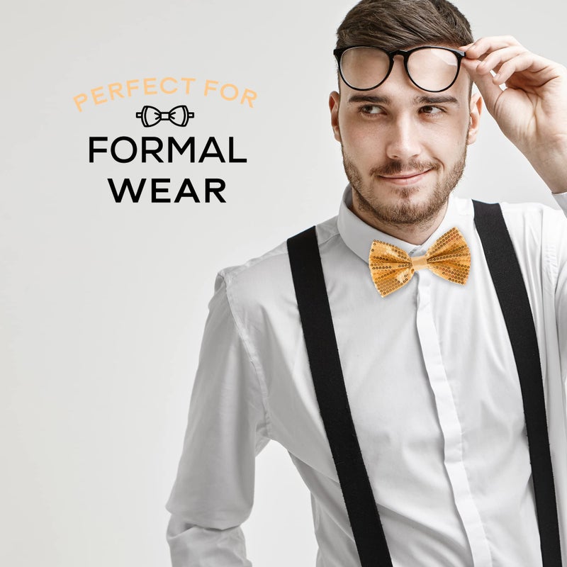 Man of Men Gold Bow Tie for Men - Sequin Bow Ties for Men - Pre-tied Adjustable Length Bowtie, Many Colors to Choose From (Gold) - Image 5