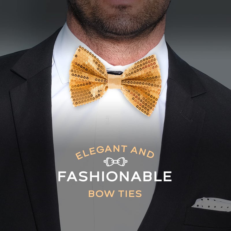 Man of Men Gold Bow Tie for Men - Sequin Bow Ties for Men - Pre-tied Adjustable Length Bowtie, Many Colors to Choose From (Gold) - Image 3