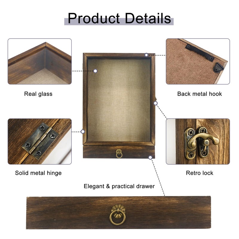 Hodeframe Wedding Shadow Box Frame with Drawer, 2.6" Deep Shadow Box Display Case with Real Glass, Wooden Memory Box for Pictures, Memorial, Medals, Flowers, Wedding Bouquet for Wall or Tabletop Brown - Image 4