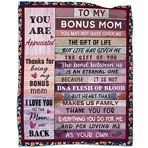 AJIIUSV Bonus Mom Gifts Blanket from Daughter Son Stepmom Birthday Gifts for Bonus Mother Stepmother Mothers Day Christmas Thanksgiving Gift Throw Blankets 50 x 60