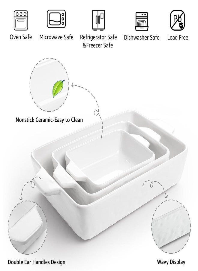 Krokori Casserole Dishes for Oven, Ceramic Baking Dishes, Lasagna Pan with Handles, Porcelain Baking Pan Deep, Bakeware for Baking, Cooking, Wedding Gift, Set of 3 (11.6" x 7.8", White) - Image 4
