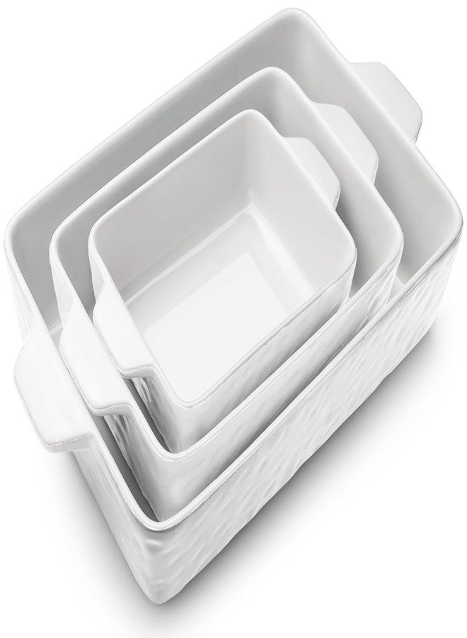 Krokori Casserole Dishes for Oven, Ceramic Baking Dishes, Lasagna Pan with Handles, Porcelain Baking Pan Deep, Bakeware for Baking, Cooking, Wedding Gift, Set of 3 (11.6" x 7.8", White) - Image 1