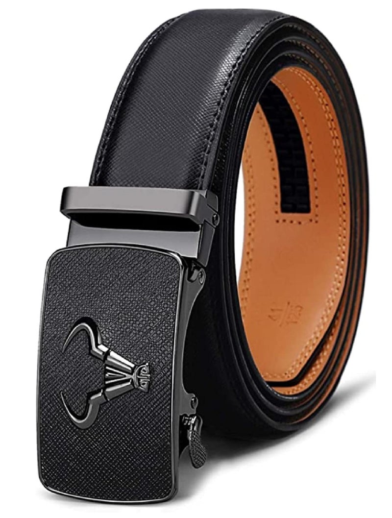 Contacts Genuine Leather Belt for Men with Autolock Buckle - Micro Adjustable Belt Fit Everywhere | Formal & Casual | Elegant Gift Box (Black Saffiano) - Image 1