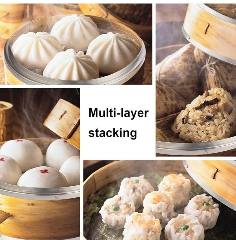 Shoppers Hub PNQ 24cm Wide Bamboo Wood Based Round 2 Layer Dimsum Basket with Lid Steamer Box for Ideal Heavy Duty Use in Hotels, Restaurants and Cafes. (Size: 24cm)  - Image 5