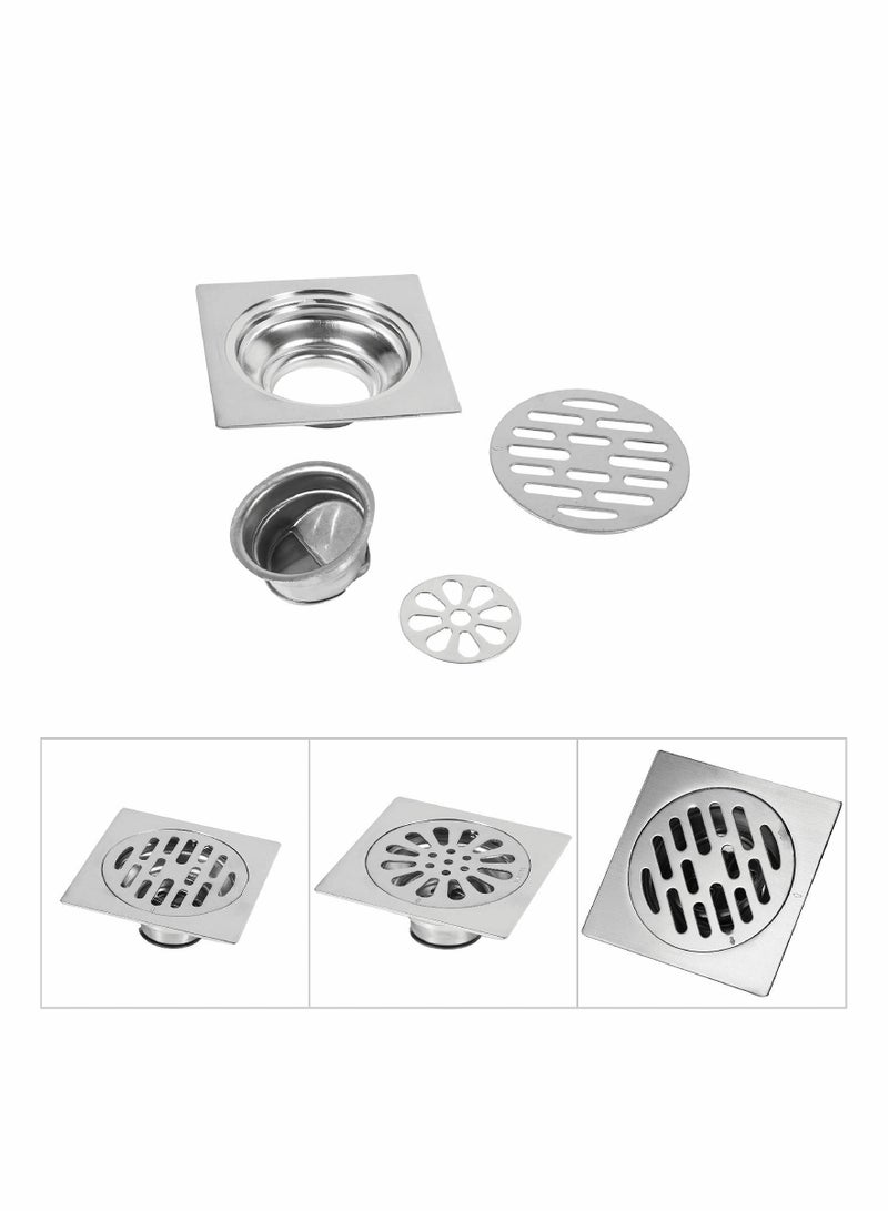 إكسفور Stainless Steel Square Anti-odor Floor Drain, Anti-odor Anti-clogging Bathroom Floor Drain with Removable Strainer Cover, Anti-Clogging for Kitchen, Washroom, Garage Basement - Image 2