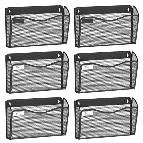 BOHDK Wall File Organizer, Mesh Hanging File Organizer, Home Office Organization and Storage, 6 Single Pockets Document Magazine Rack - Image 1