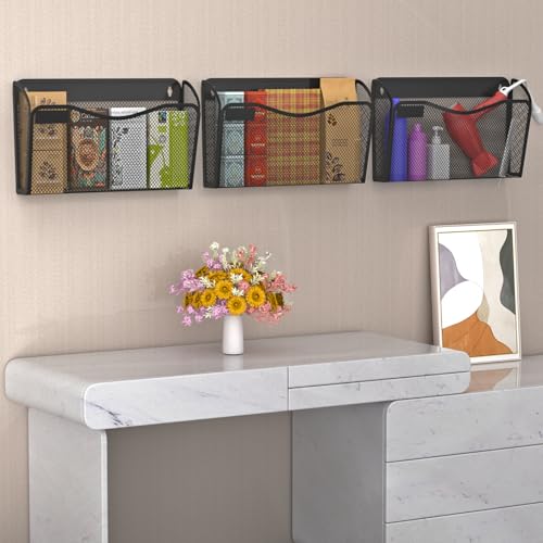 BOHDK Wall File Organizer, Mesh Hanging File Organizer, Home Office Organization and Storage, 6 Single Pockets Document Magazine Rack - Image 5