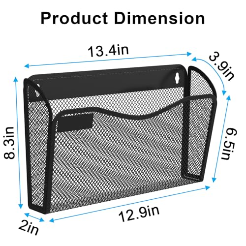 BOHDK Wall File Organizer, Mesh Hanging File Organizer, Home Office Organization and Storage, 6 Single Pockets Document Magazine Rack - Image 4
