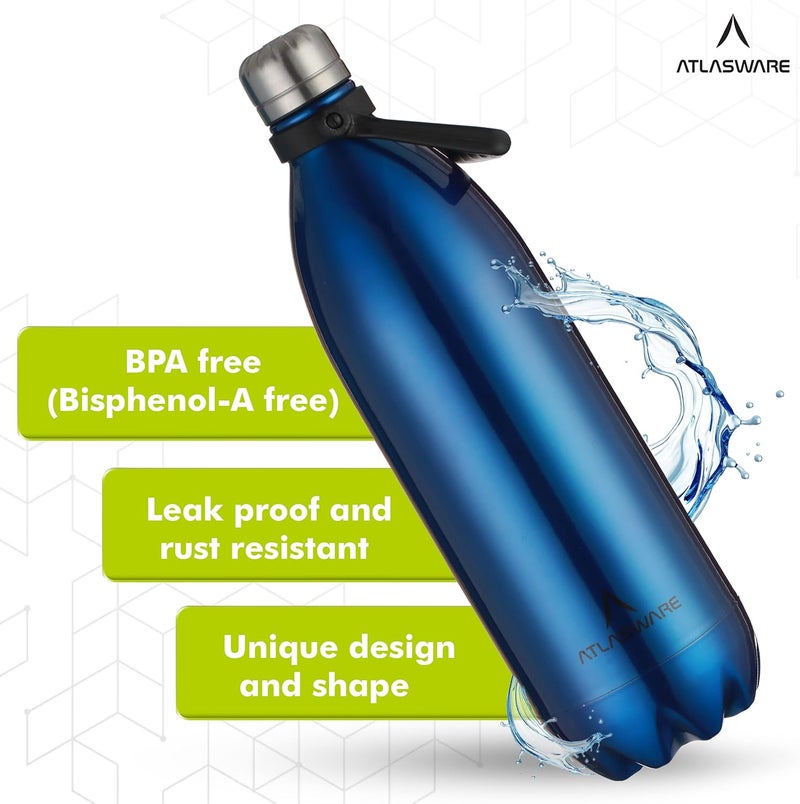 Atlasware Stainless Steel Hot & Cold Vacuum Bottle (1750 ml) - Blue - Image 4