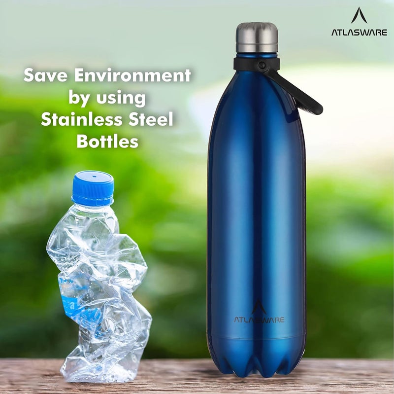 Atlasware Stainless Steel Hot & Cold Vacuum Bottle (1750 ml) - Blue - Image 2
