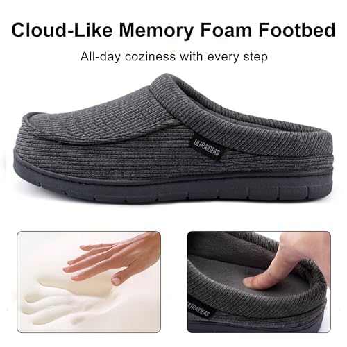 ULTRAIDEAS Men's House Slippers, Indoor Outdoor House Shoes with Non-slip Rubber Sole, Summer Breathable Cotton Blend & Winter Warm Fuzzy Moccasin Slippers, Machine Washable Memory Foam, Gift for Father(Cool Grey, 9-10) - Image 5