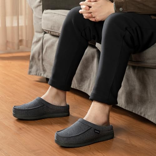 ULTRAIDEAS Men's House Slippers, Indoor Outdoor House Shoes with Non-slip Rubber Sole, Summer Breathable Cotton Blend & Winter Warm Fuzzy Moccasin Slippers, Machine Washable Memory Foam, Gift for Father(Cool Grey, 9-10) - Image 2