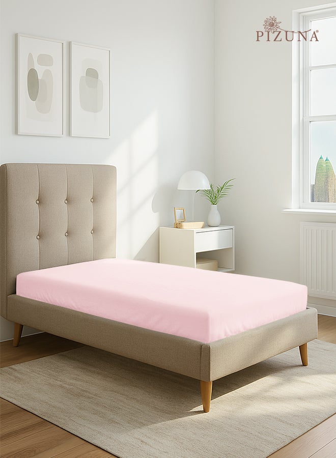 Pizuna Pure Combed Cotton Fitted Bedsheet Single 90x200 cm, Light Pink, 400 Thread Count Cool Luxury Soft 100% Long Staple Cotton Sateen Weave, 40cm Deep Pocket Sheet (Fitted Sheet -1PC) - Image 1