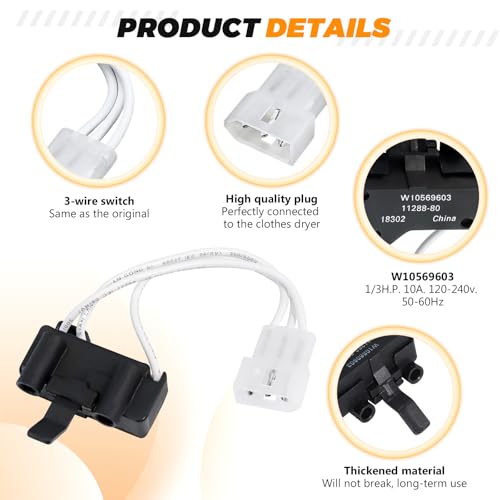 Blutoget W10569603 Dryer Door Switch by Blutoget - Compatible for Whirlpool May-tag Ken-more Crosley Dryer & Washer Dryer Switch - W10569603 Door Switch Replace AP6023103 WPW10569603 PS11756443 EAP11756443 - Image 2